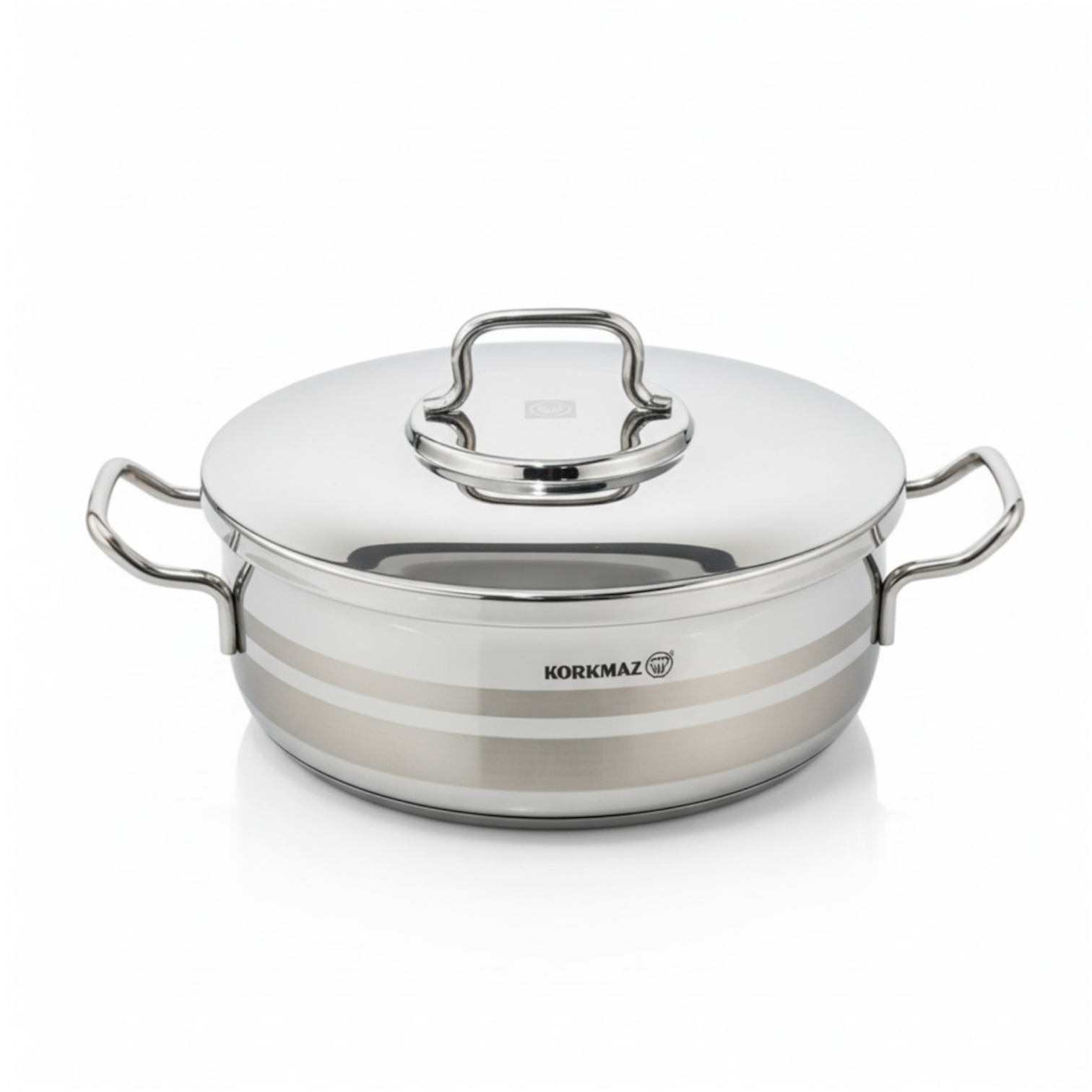 Korkmaz Stainless Steel Casserole 28×8 cm with Lid - Mawaeen