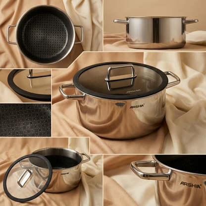 Arshia 20cm Hybrid Stainless Steel Non-Stick cooking pot with Lid - Mawaeen