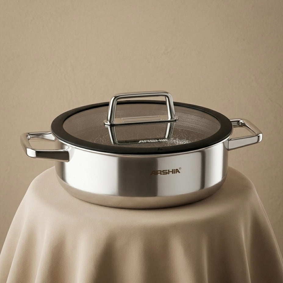 Arshia 24cm Hybrid Stainless Steel Non-Stick Casserole with Lid - Mawaeen