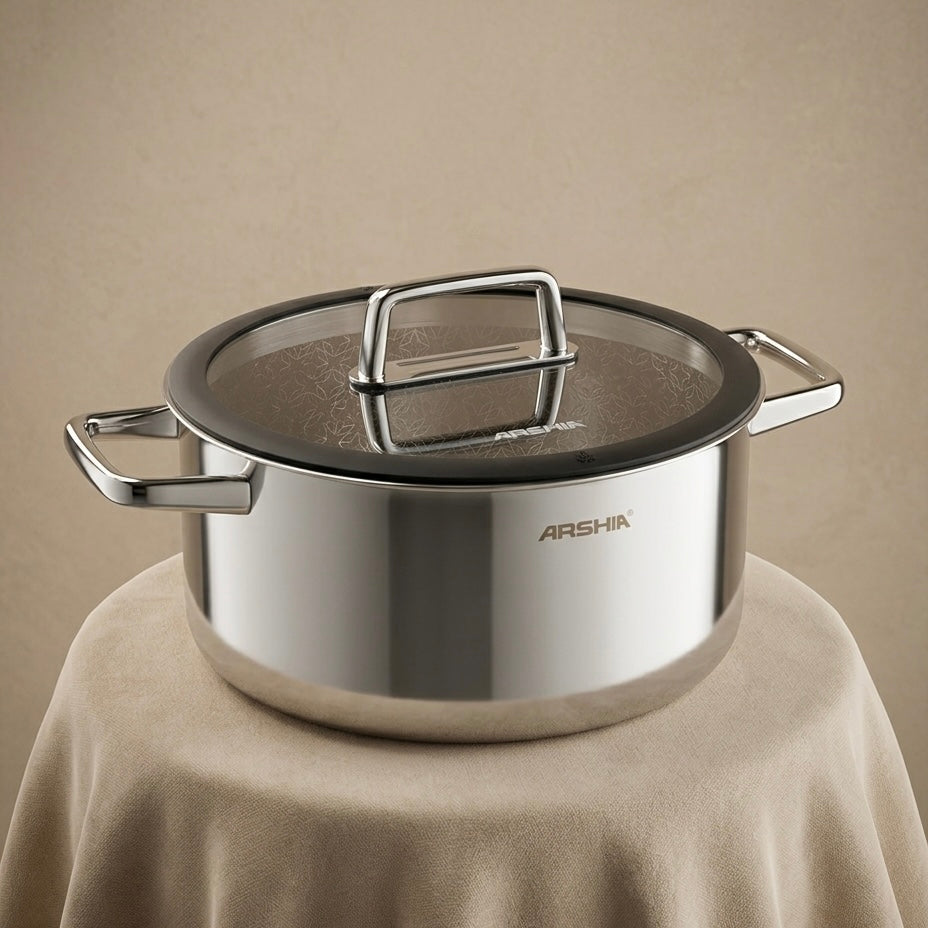 Arshia 24cm Hybrid Stainless Steel Non-Stick cooking pot with Lid - Mawaeen