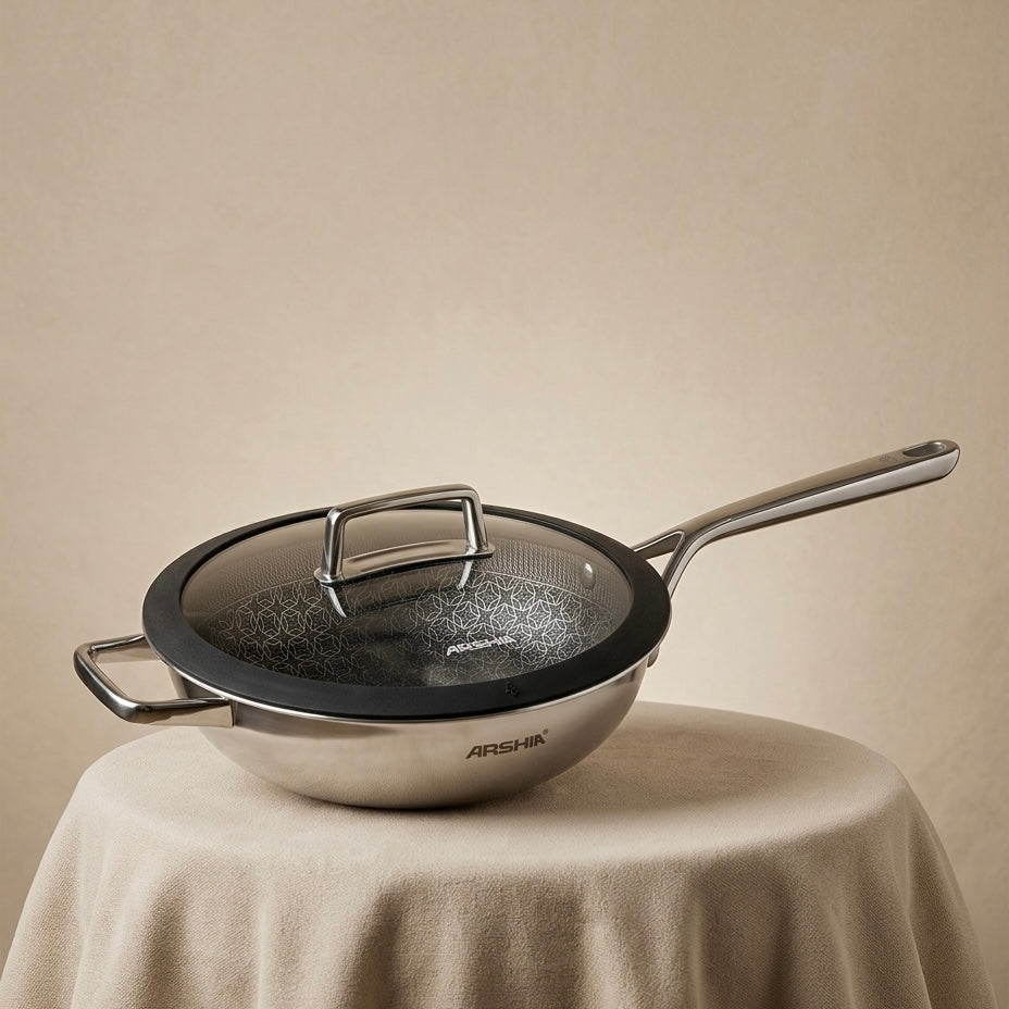 Arshia 30cm Hybrid Stainless Steel Fry Pan with Lid - Mawaeen