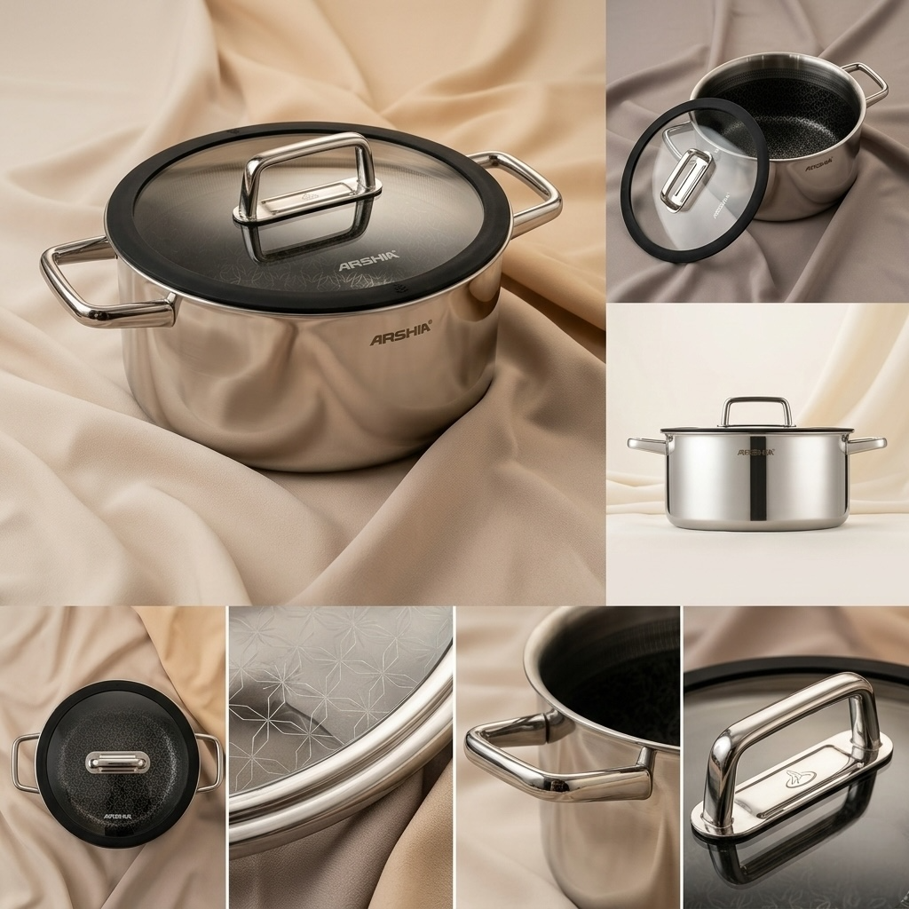 Arshia 24cm Hybrid Stainless Steel Non-Stick cooking pot with Lid - Mawaeen