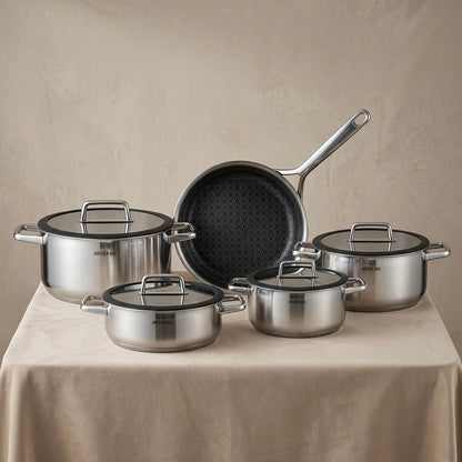 Arshia 9-Piece Stainless Steel Cookware Set - Mawaeen