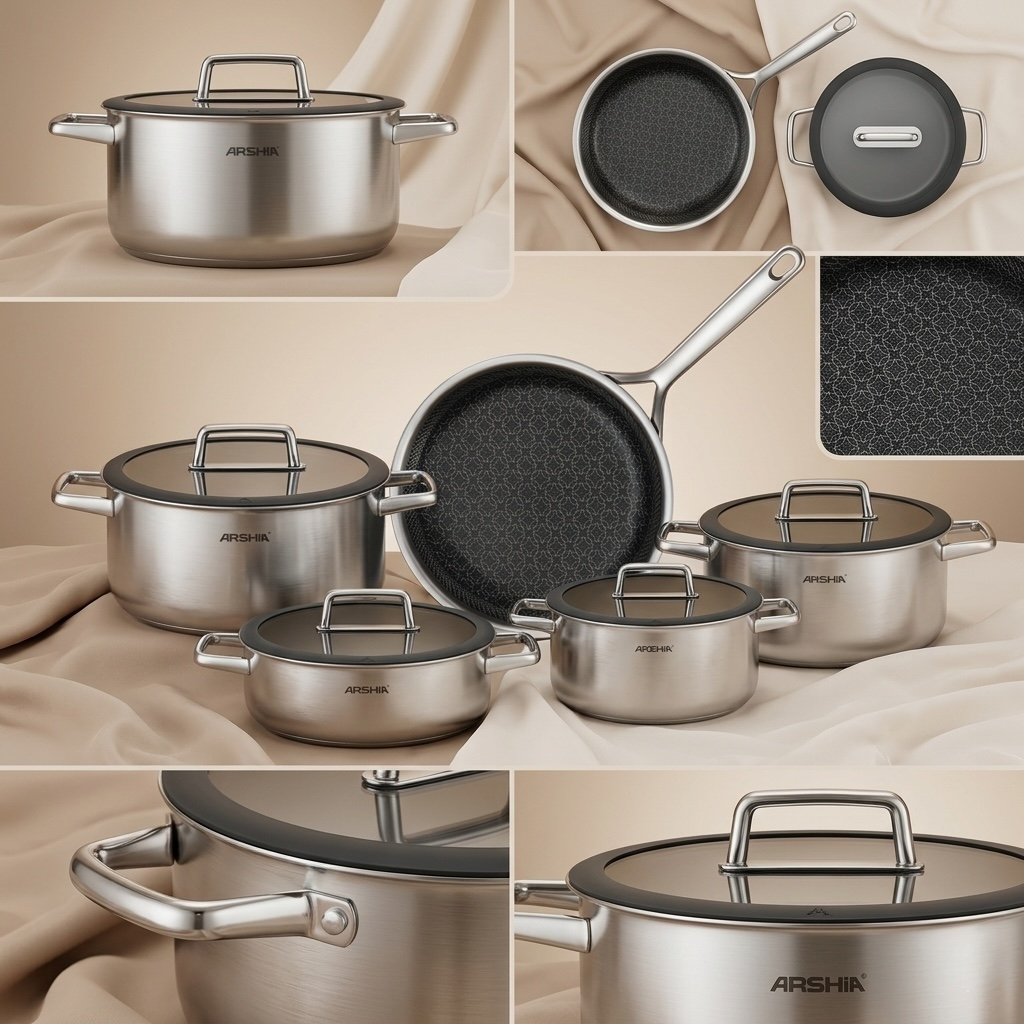 Arshia 9-Piece Stainless Steel Cookware Set - Mawaeen