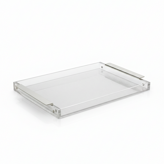 Silver & Clear Acrylic Serving Tray – (L) - Mawaeen