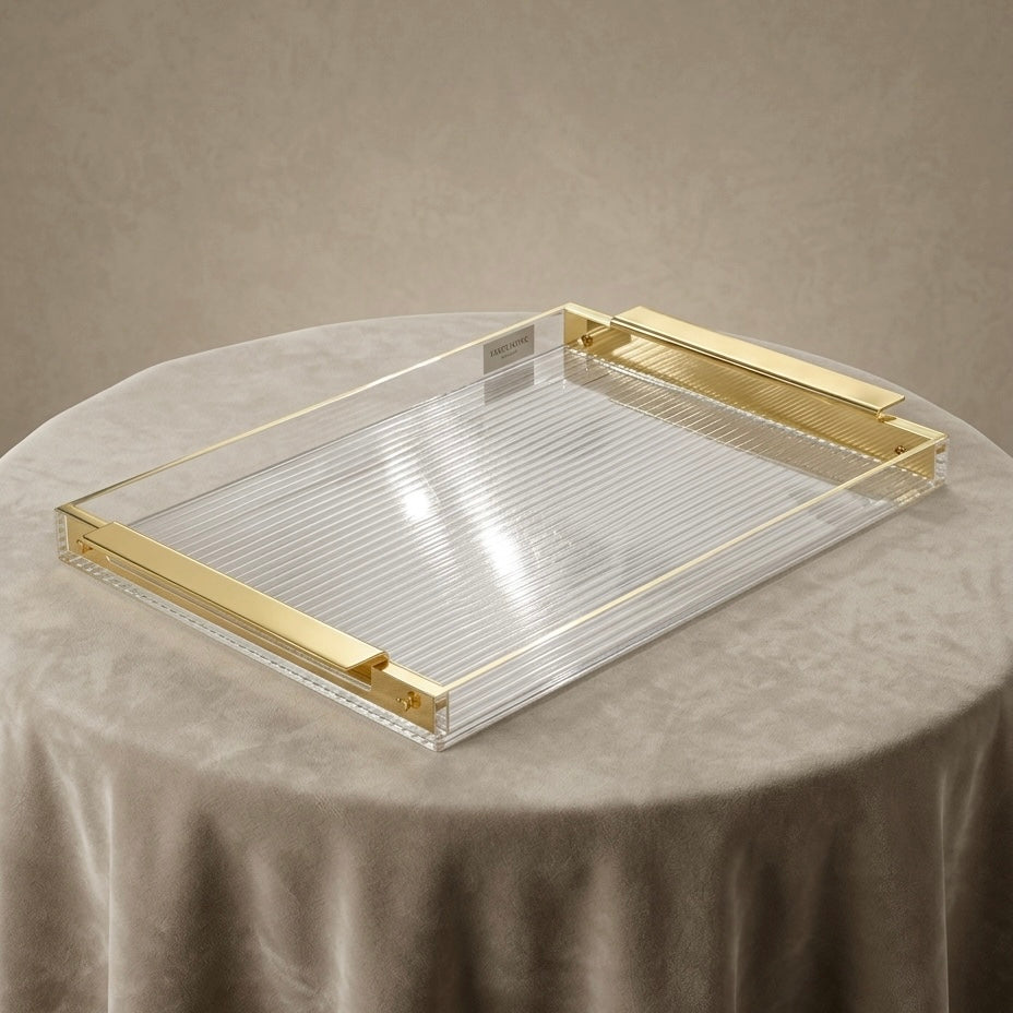 Gold & Clear Acrylic Serving Tray – (L) - Mawaeen