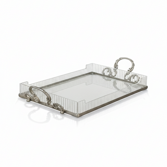 Chrome & Clear Acrylic Serving Tray – Large (L) - Mawaeen