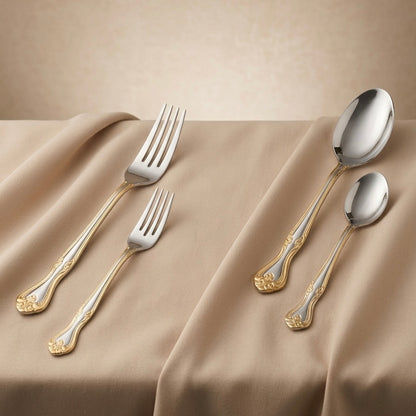 Arshia 48-piece Gold Silver Cutlery Set with Stand - Mawaeen