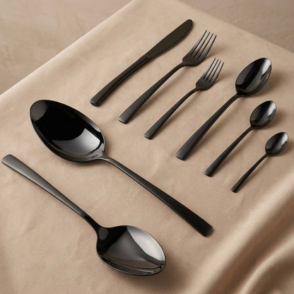 AlpenBerg Black Stainless Steel Cutlery Set with Stand - Mawaeen