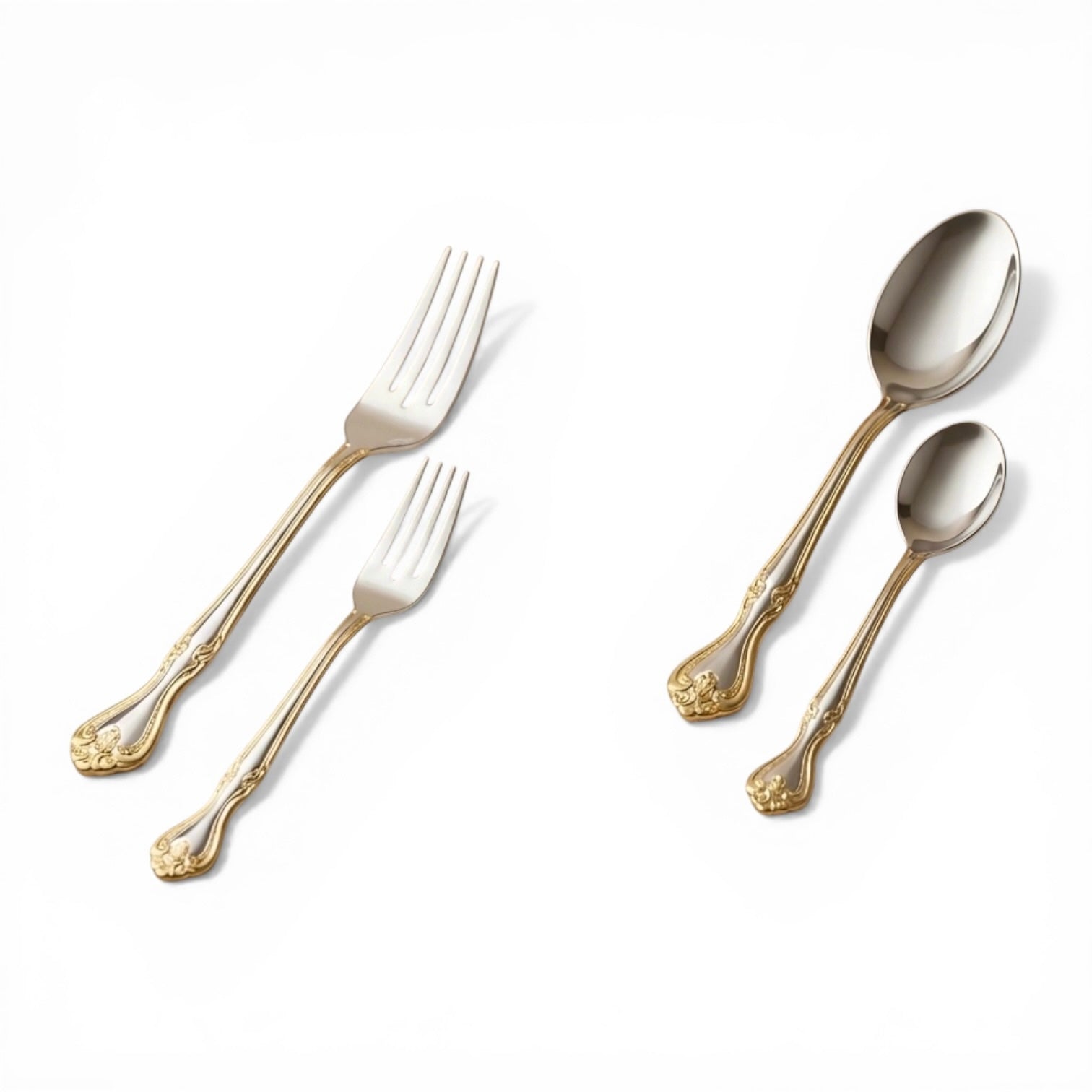Arshia 48-piece Gold Silver Cutlery Set with Stand - Mawaeen