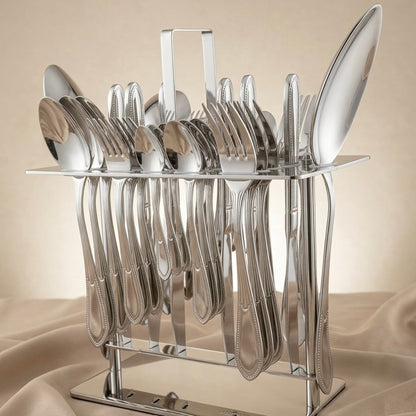 AlbenBerg Stainless Steel Cutlery Set with Stand - silver - Mawaeen