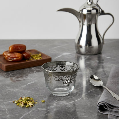 Cawa Arabic Coffee Cups Set Silver – 6 Pieces (80cc, Turkish Made) - Mawaeen