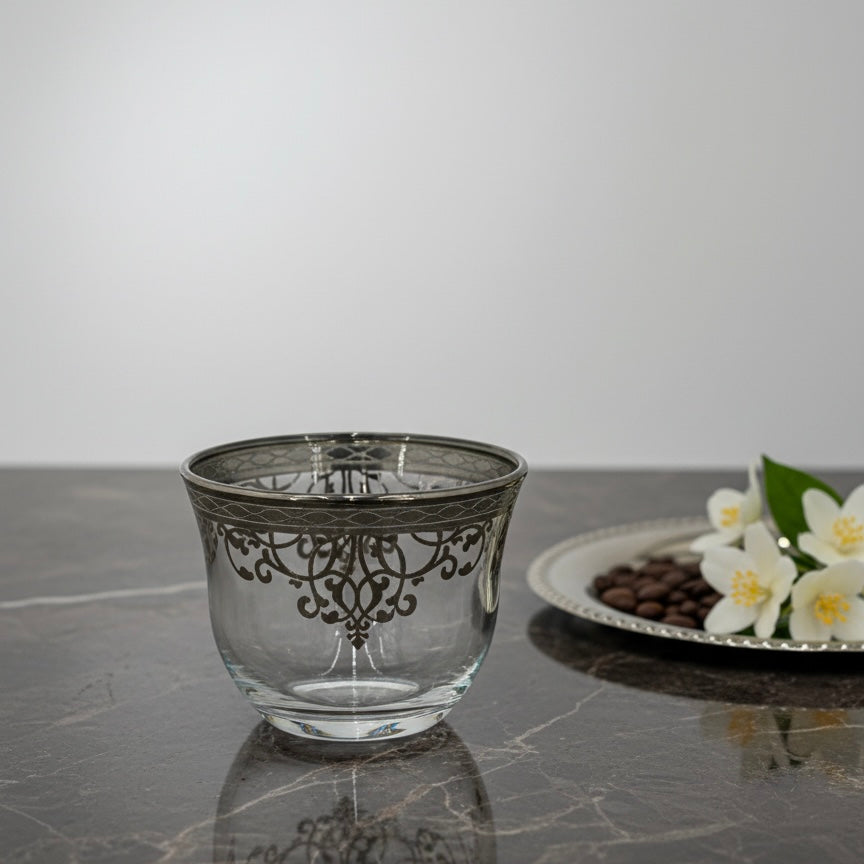 Cawa Arabic Coffee Cups Set Silver – 6 Pieces (80cc, Turkish Made) - Mawaeen