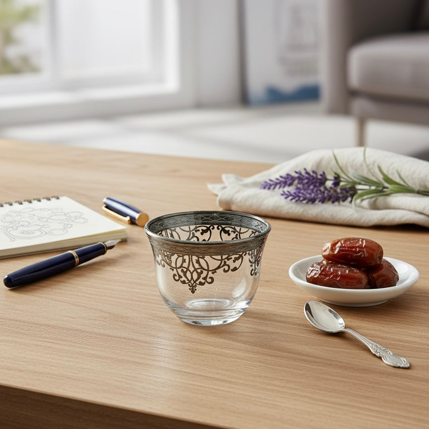 Cawa Arabic Coffee Cups Set Silver – 6 Pieces (80cc, Turkish Made) - Mawaeen