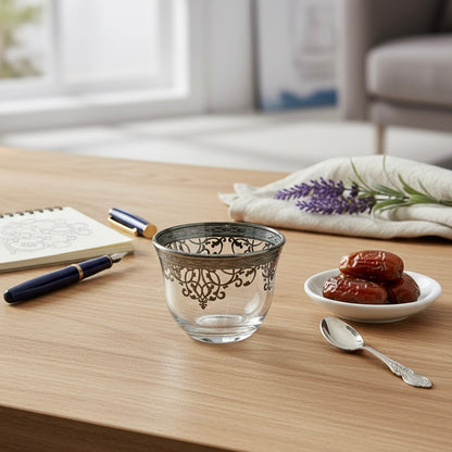Cawa Arabic Coffee Cups Set Silver – 6 Pieces (80cc, Turkish Made) - Mawaeen
