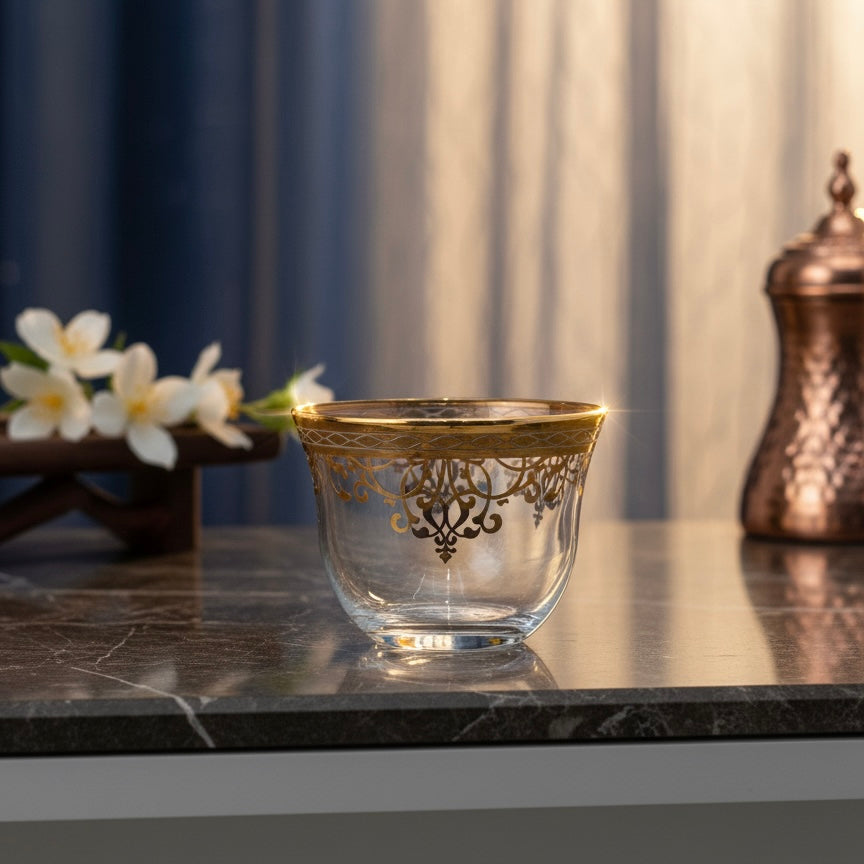 Cawa Arabic Coffee Cups Set Gold – 6 Pieces (80cc, Turkish Made) - Mawaeen