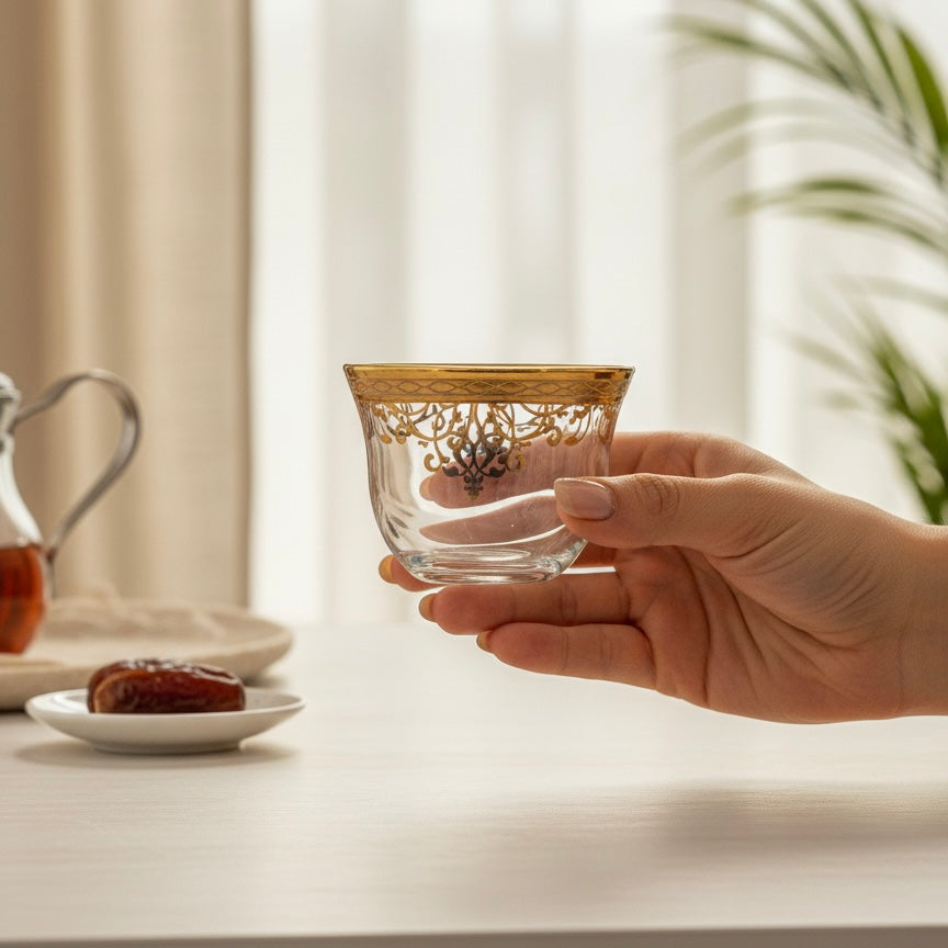 Cawa Arabic Coffee Cups Set Gold – 6 Pieces (80cc, Turkish Made) - Mawaeen