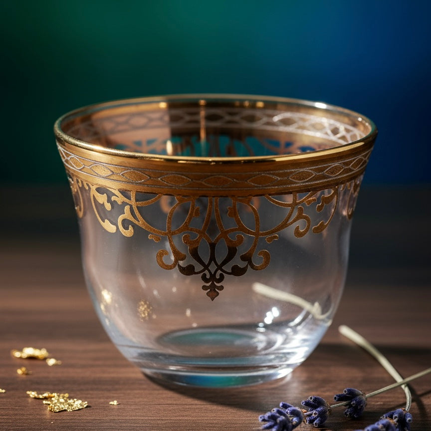 Cawa Arabic Coffee Cups Set Gold – 6 Pieces (80cc, Turkish Made) - Mawaeen