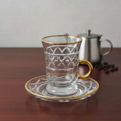 Tea Istikan Set – 6 Pieces with Plates G/Line - (130cc, Turkish Made) - Mawaeen