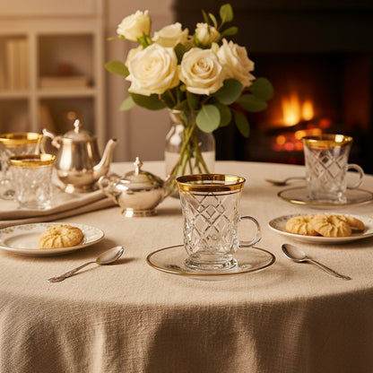 Tea Istikan Set – 6 Pieces with Plates G/Line - (130cc, Turkish Made) - Mawaeen