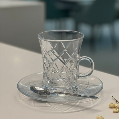 Tea Istikan Set – 6 Pieces with Plates C/Line - (130cc, Turkish Made) - Mawaeen
