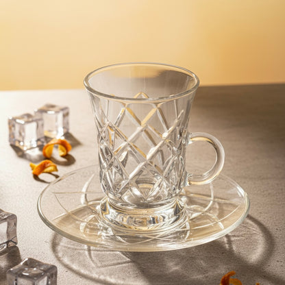 Tea Istikan Set – 6 Pieces with Plates C/Line - (130cc, Turkish Made) - Mawaeen