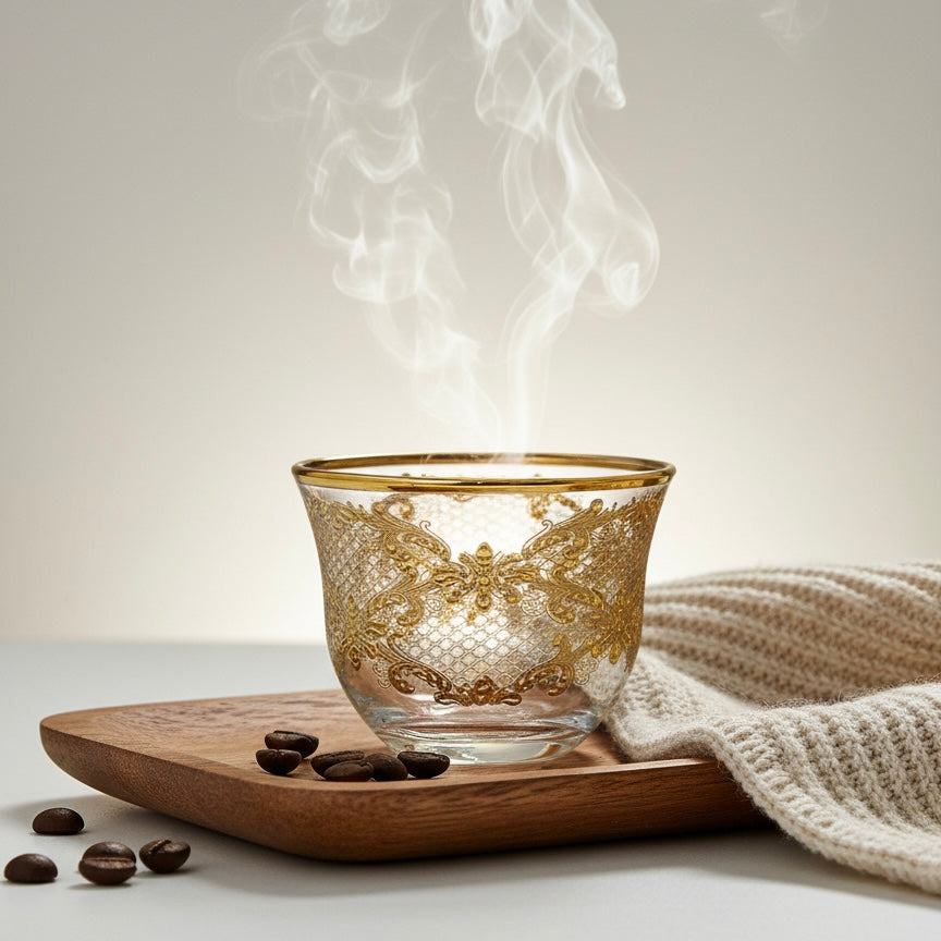 Cawa Arabic Coffee Cups Set Gold – 6 Pieces (80cc, Turkish Made) - Mawaeen