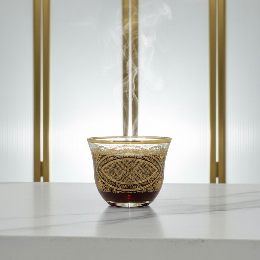 Cawa Arabic Coffee Cups Set Gold – 6 Pieces (80cc, Turkish Made) - Mawaeen