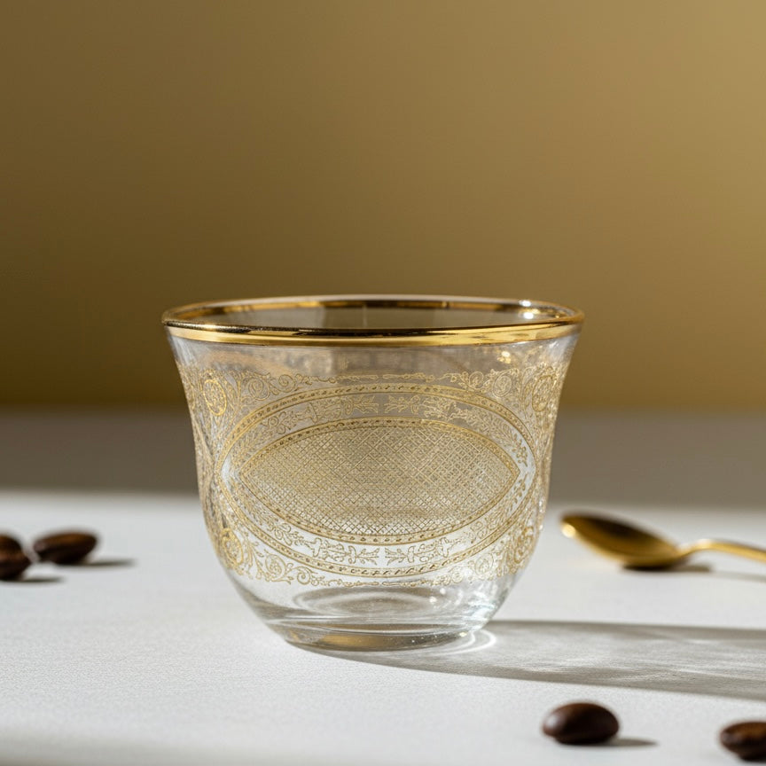 Cawa Arabic Coffee Cups Set Gold – 6 Pieces (80cc, Turkish Made) - Mawaeen