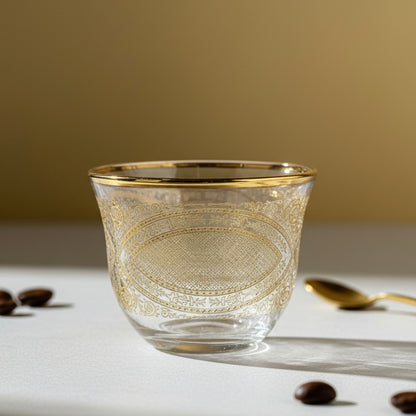 Cawa Arabic Coffee Cups Set Gold – 6 Pieces (80cc, Turkish Made) - Mawaeen