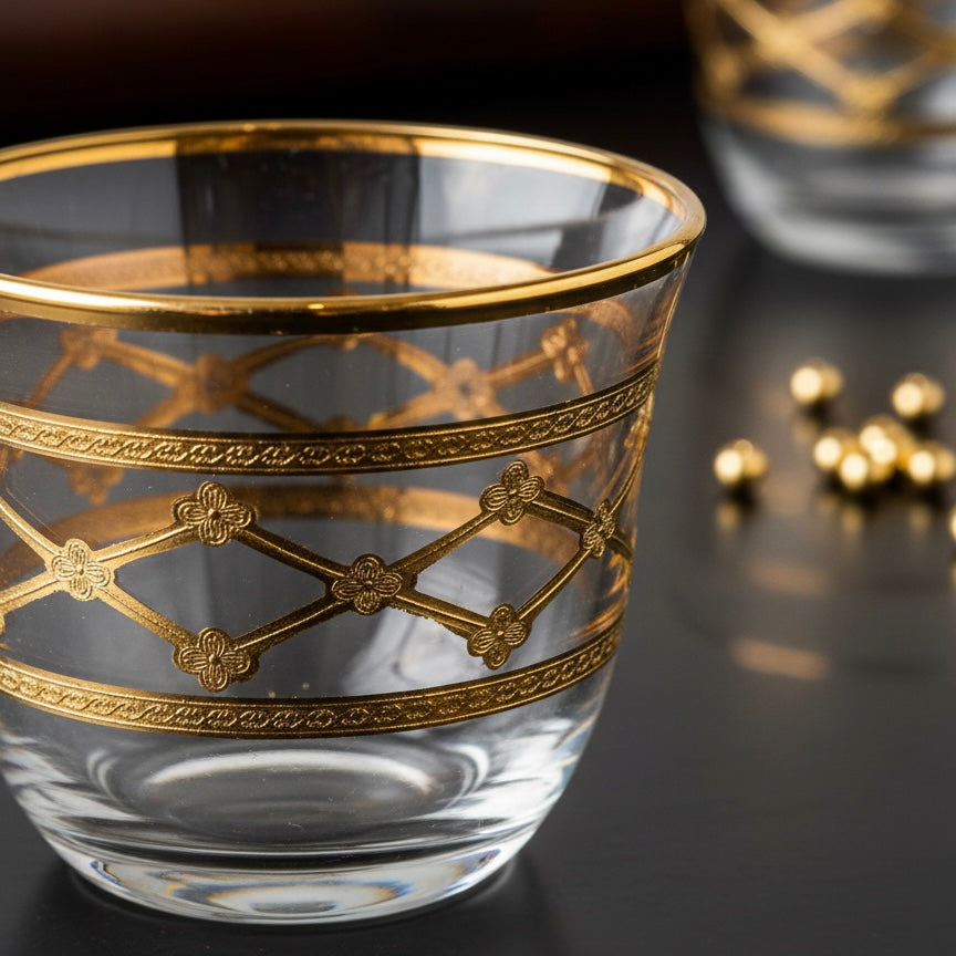 Cawa Arabic Coffee Cups Set Gold – 6 Pieces (80cc, Turkish Made) - Mawaeen