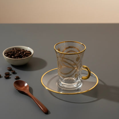 Tea Istikan Set – 6 Pieces with Plates NHGold - (130cc, Turkish Made) - Mawaeen