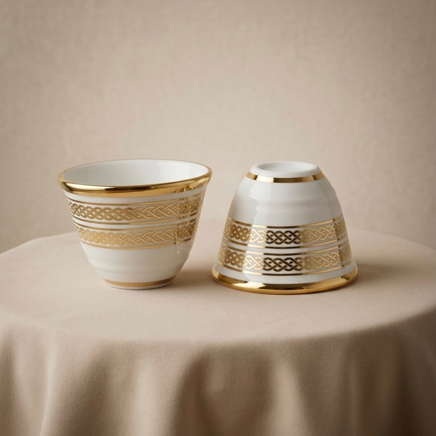 Cawa Cup Set Gold Line – 12-Piece Porcelain Coffee Cups - (120 CC) - Mawaeen