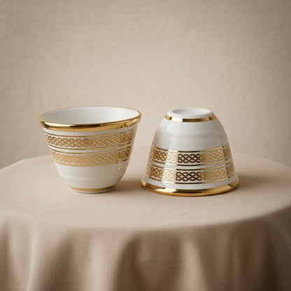 Cawa Cup Set Gold Line – 12-Piece Porcelain Coffee Cups - (120 CC) - Mawaeen