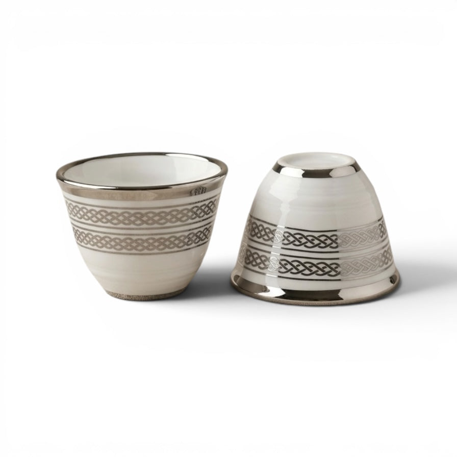 Cawa Cup Set Silver Line – 12-Piece Porcelain Coffee Cups - (120 CC) - Mawaeen