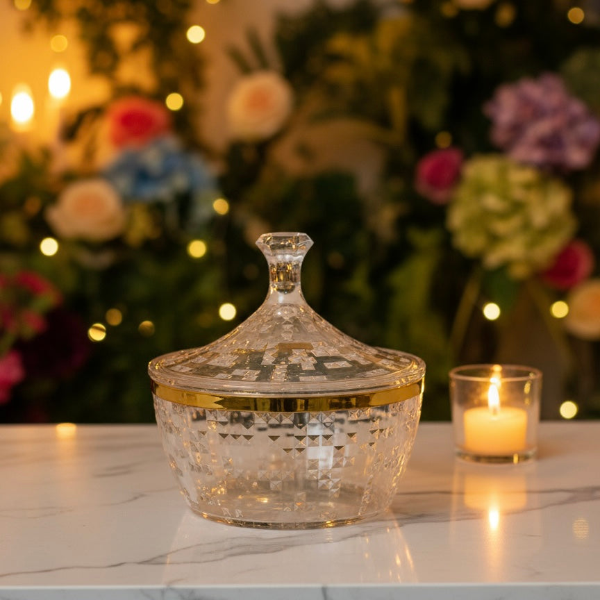 Premium Acrylic Date Bowl with Lid G/Line – Elegant Serving Piece (L)