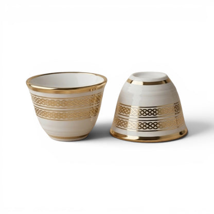 Cawa Cup Set Gold Line – 12-Piece Porcelain Coffee Cups - (80 CC) - Mawaeen