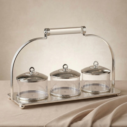 Candy Bowl Set D/3 Silver – Stainless Steel Stand with Glass Bowls - Mawaeen