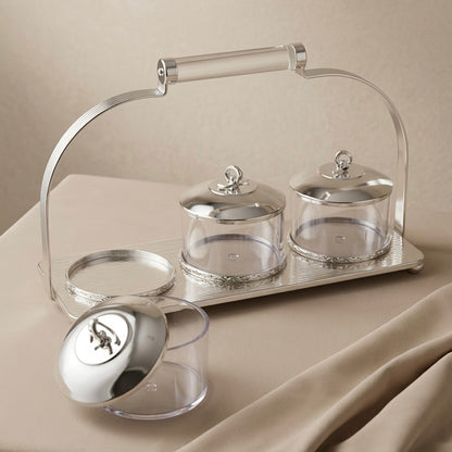 Candy Bowl Set D/3 Silver – Stainless Steel Stand with Glass Bowls - Mawaeen