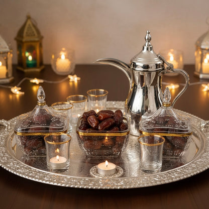 Square Acrylic Date Bowl with Lid G/Line – Modern Diamond-Cut Design (M) - Mawaeen