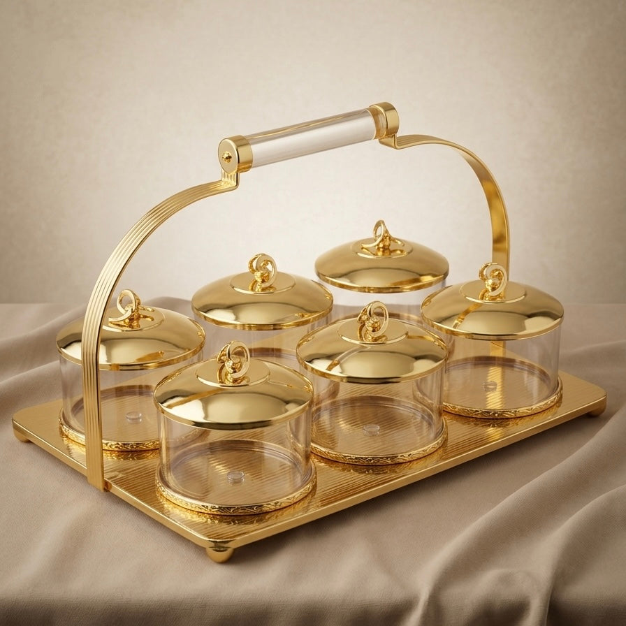 Candy Bowl Stand D/6 Gold – Stainless Steel with Glass Bowls - Mawaeen