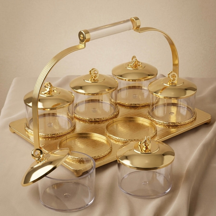 Candy Bowl Stand D/6 Gold – Stainless Steel with Glass Bowls - Mawaeen