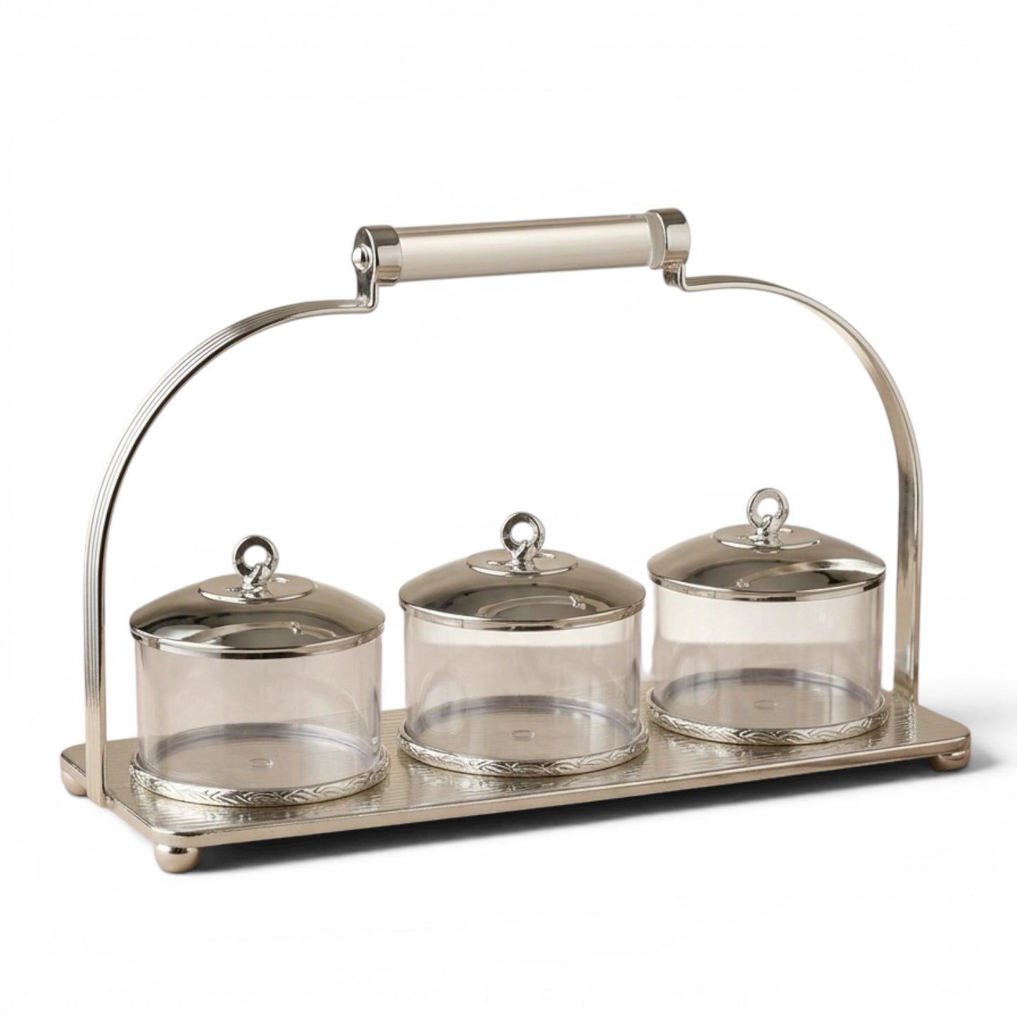Candy Bowl Set D/3 Silver – Stainless Steel Stand with Glass Bowls - Mawaeen