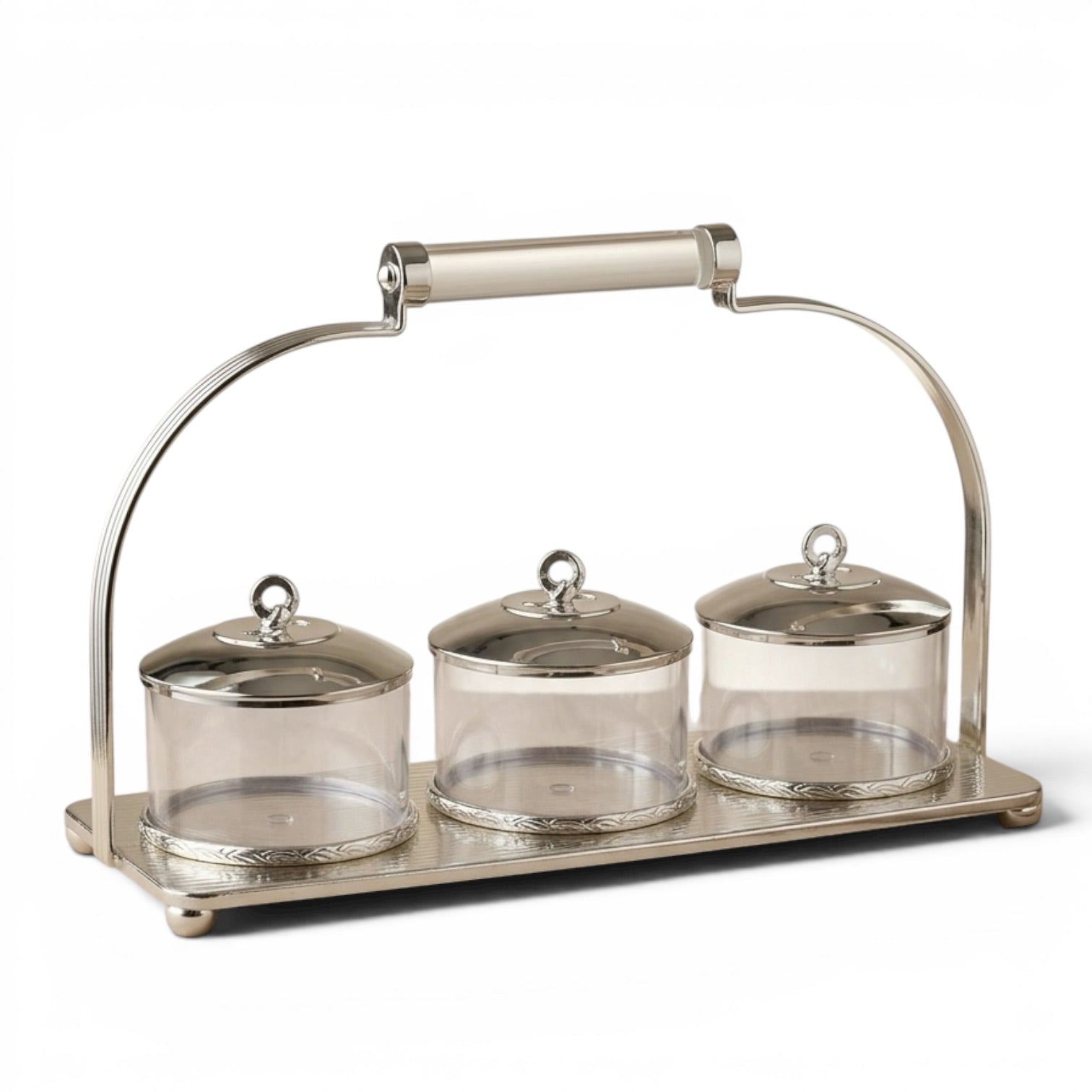 Candy Bowl Set D/3 Silver – Stainless Steel Stand with Glass Bowls - Mawaeen