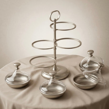 Candy Bowl Stand D/4 Matte Silver – Metal Stand with Acrylic Lids - Mawaeen