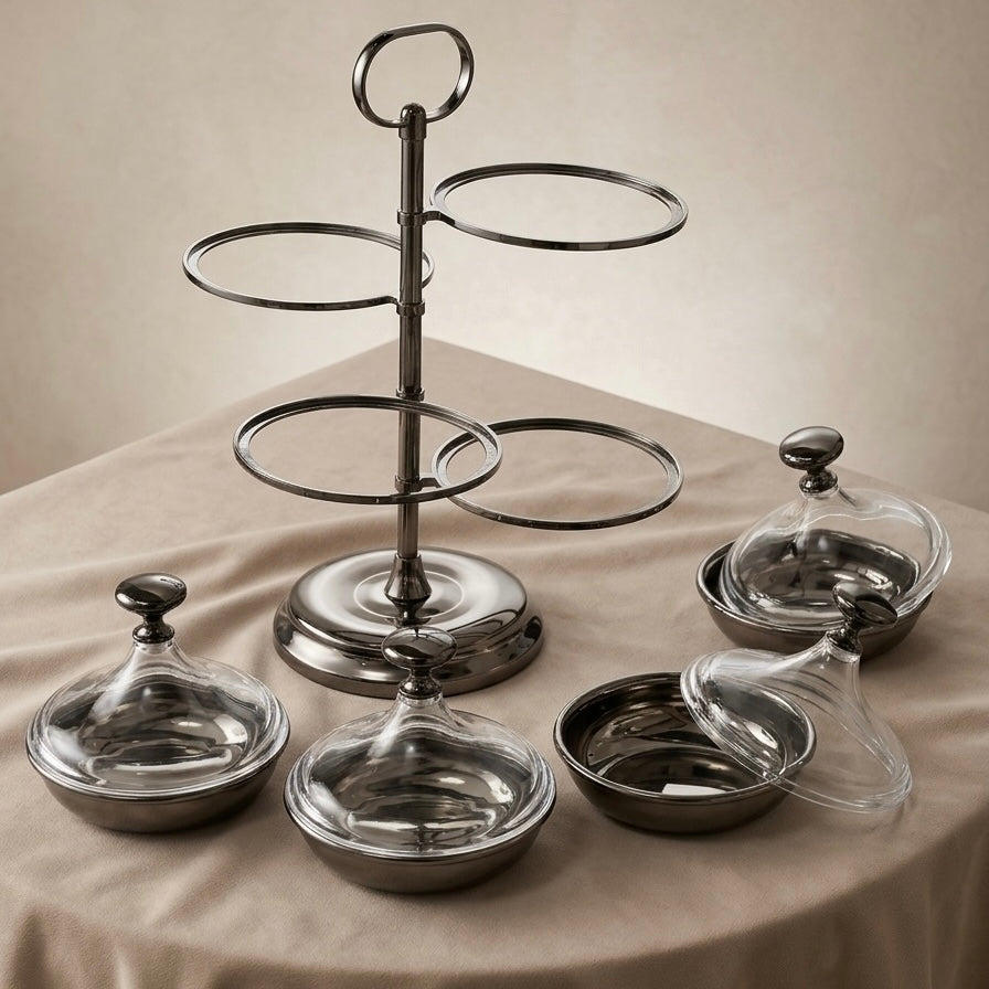 Candy Bowl Stand D/4 Chrome – Metal Stand with Acrylic Lids - Mawaeen