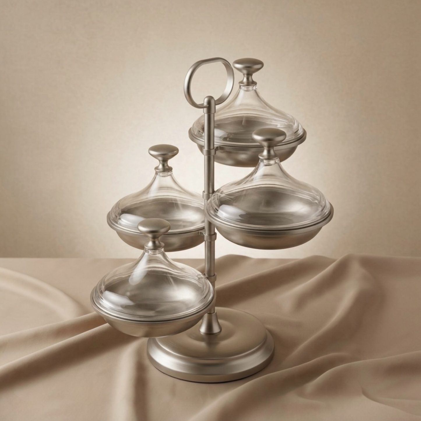 Candy Bowl Stand D/4 Matte Silver – Metal Stand with Acrylic Lids - Mawaeen