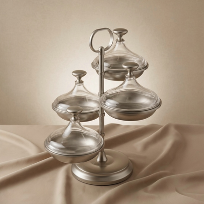 Candy Bowl Stand D/4 Matte Silver – Metal Stand with Acrylic Lids - Mawaeen