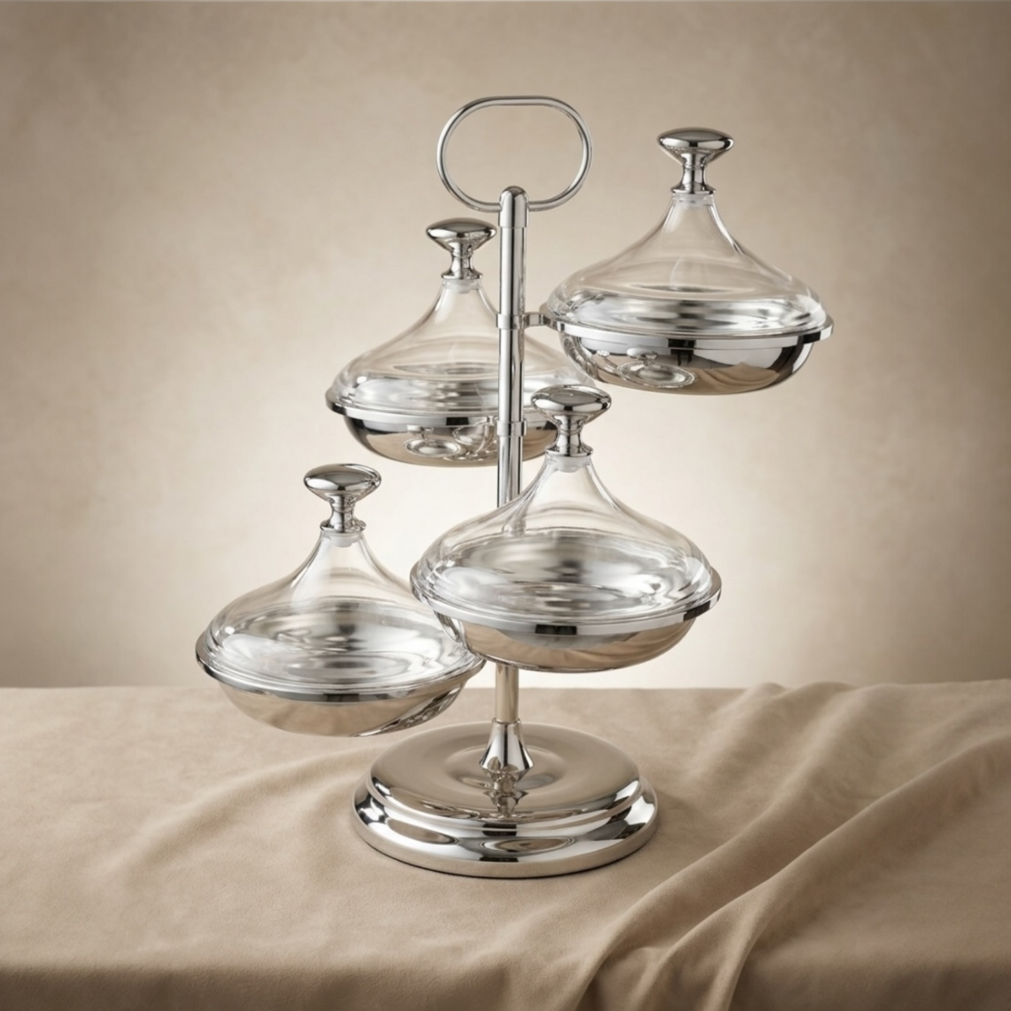 Candy Bowl Stand D/4 Silver – Metal Stand with Acrylic Lids - Mawaeen
