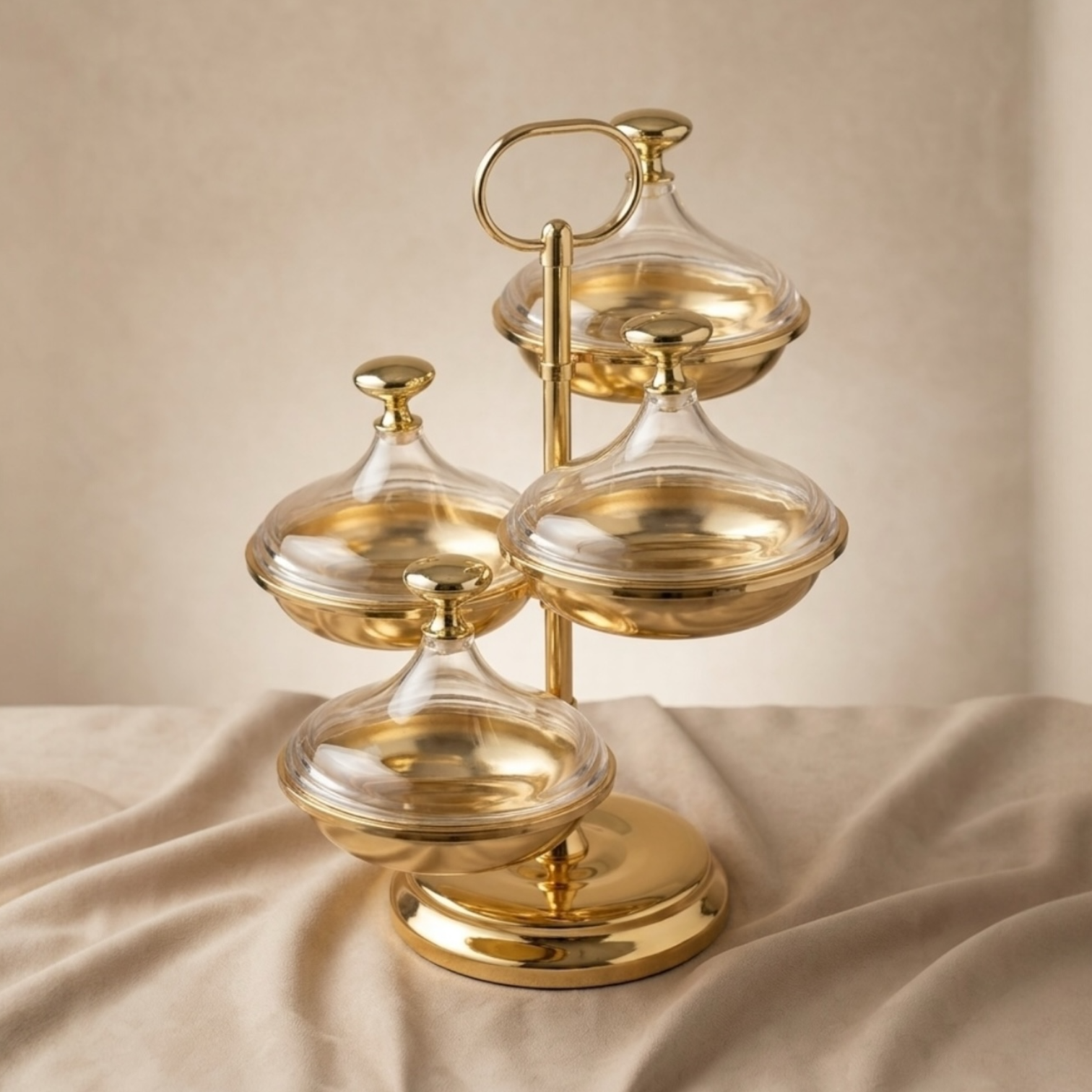 Candy Bowl Stand D/4 Gold – Metal Stand with Acrylic Lids - Mawaeen